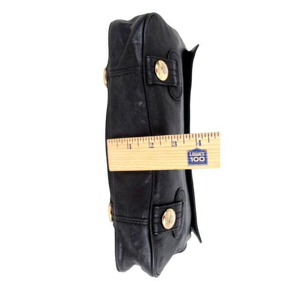 Gustto SOFT BLACK GENUINE LEATHER FLAP LOGO CLUTCH HANDBAG WALLET PURSE - Picture 14 of 16